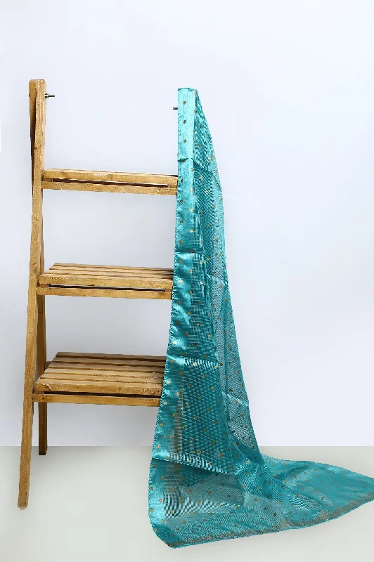 Sea Green Organza Check Patta Dupatta