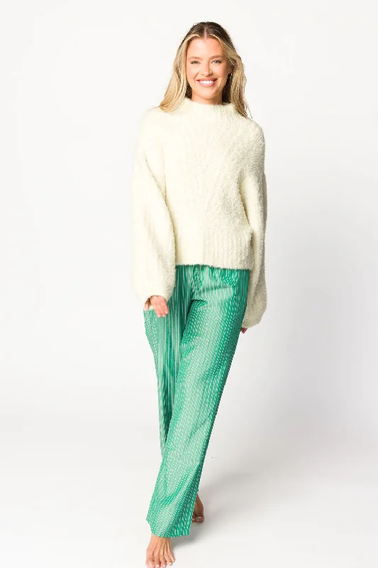 Hallie Cable Knit Bubble Sleeve Sweater in Ivory