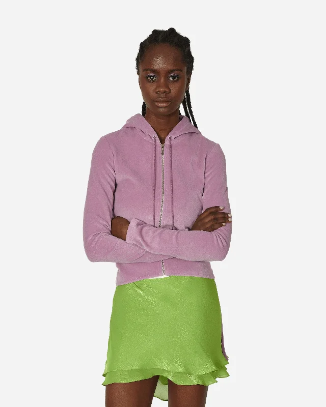 Velour Ruched Zip-Up Hoodie Lavender