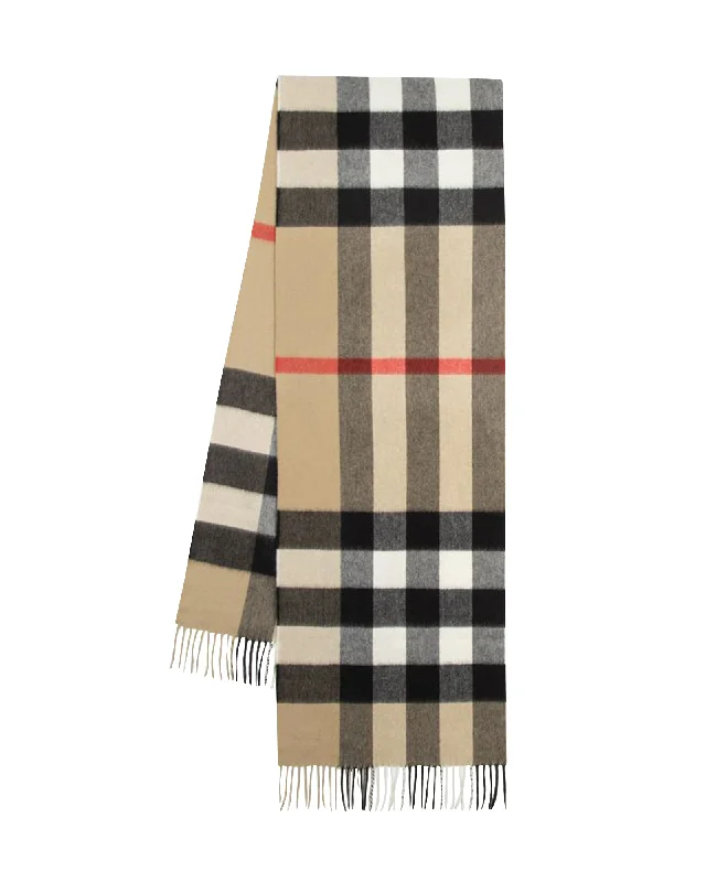 Mu Half Mega Check Scarf - Burberry - Cashmere - Archive Beige