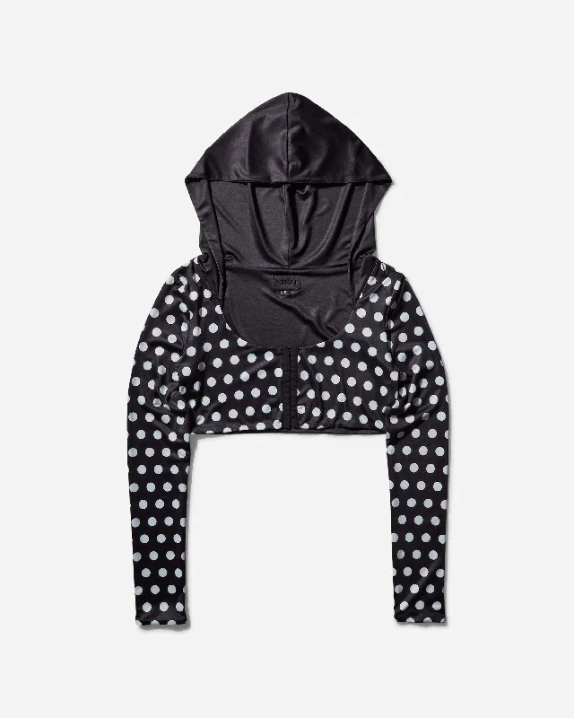 Women's Polka Hooded Crop Top Black / White