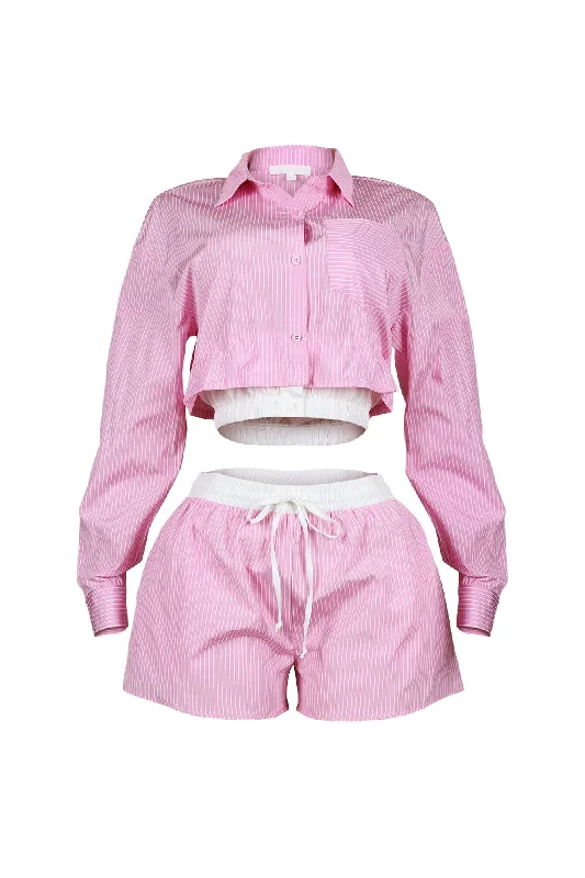 Wesley Pin Stripe Collared Top & Shorts SET