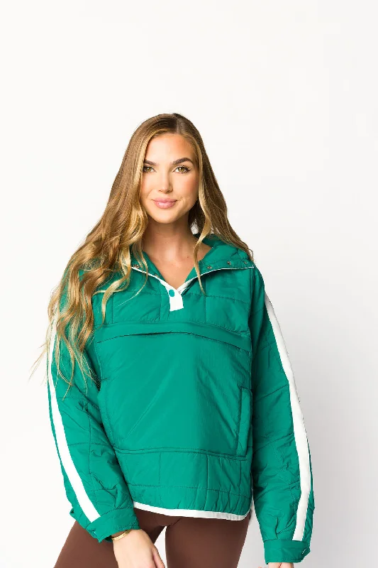 Joanna Quilted Puffer Pullover in Hunter Green/White