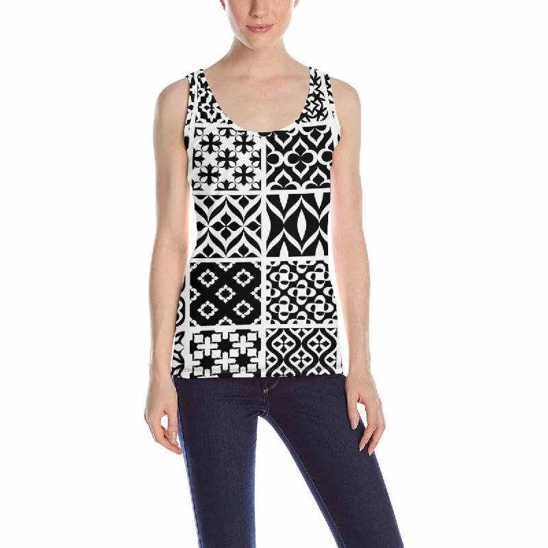 Womens Tank Tops print with black white set pattern