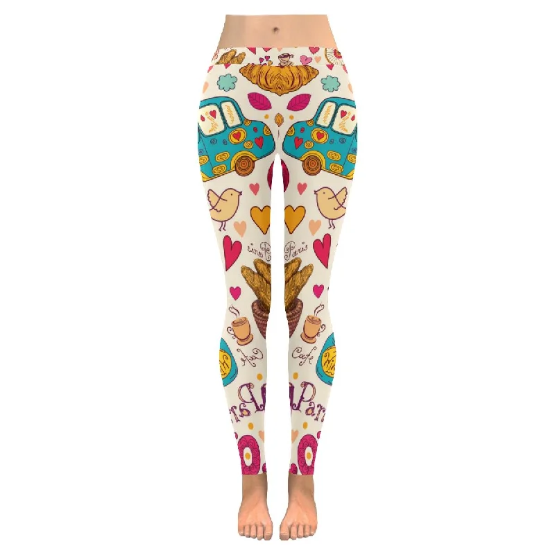 Graphic Paris symbols pattern print Low Rise Ladies outdoor Leggings(XXS-5XL)