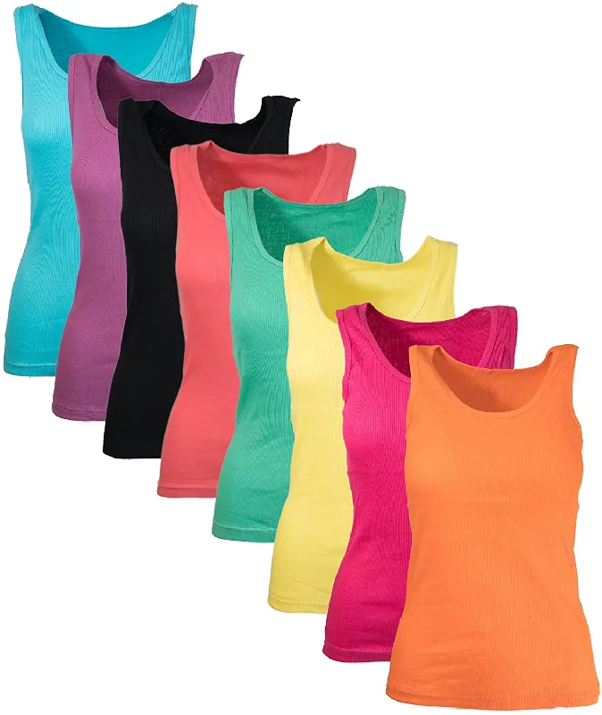 Ribbed Racerback Tank Tops Juniors Sizing Colorful 10-Pack S-XL