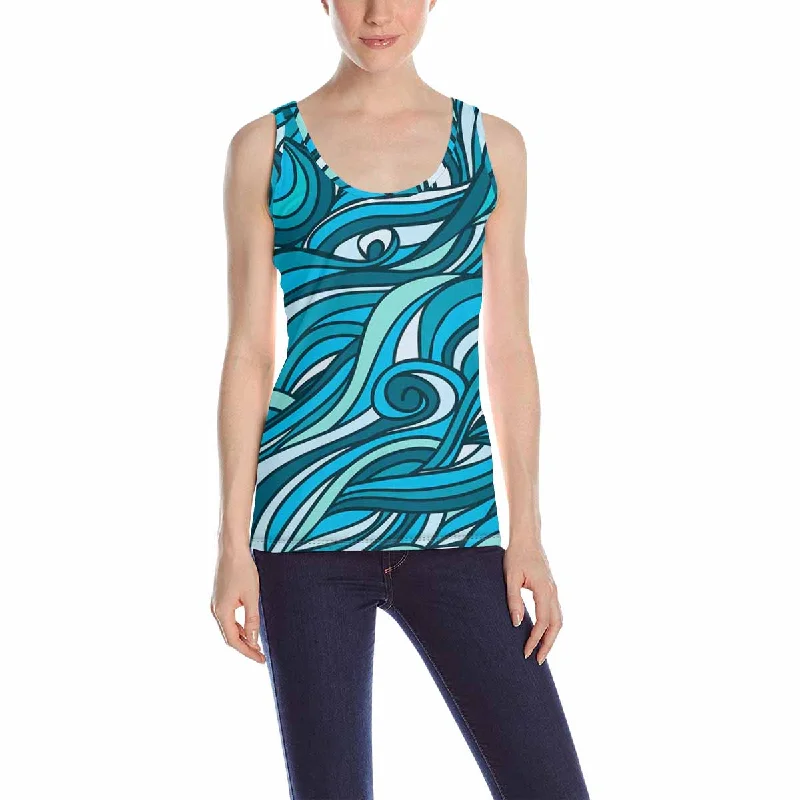 Womens Tank Tops print with abstract waves