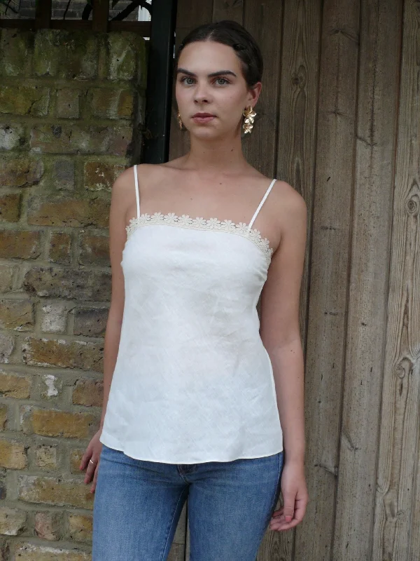 Elspeth  Linen Camisole with Flower Guipure trim