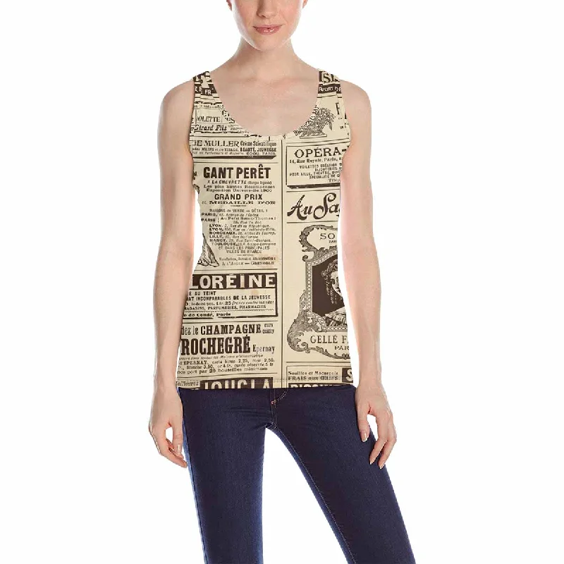 Womens Tank Tops print with retro old newspaper