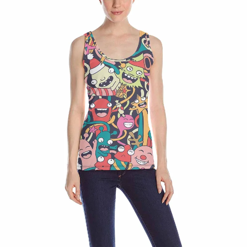 Womens Tank Tops print with cute crazy monsters