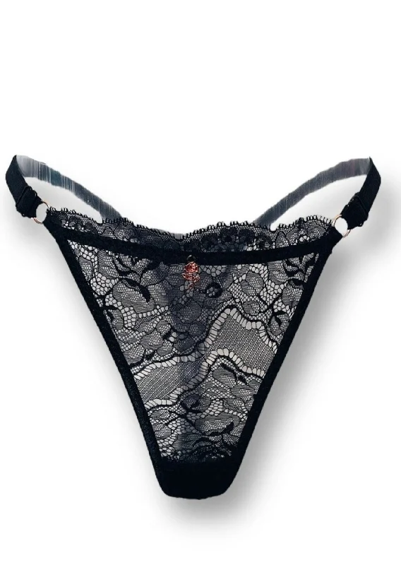 Black Love Lace Adjustable Thong