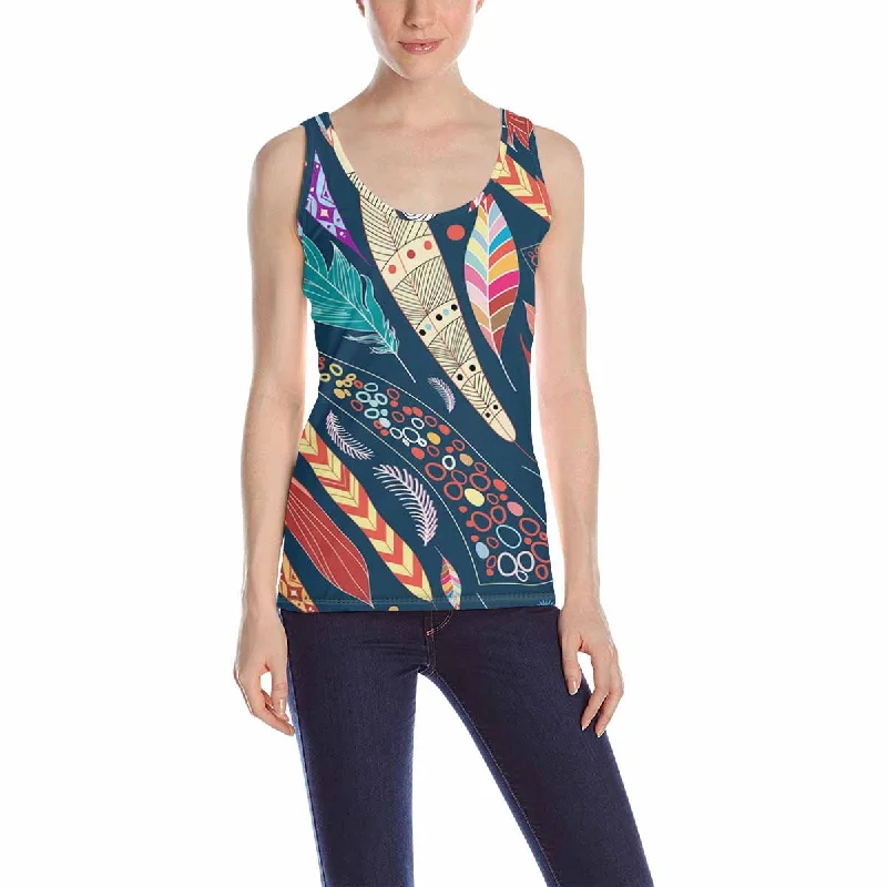 Womens Tank Tops print with Leaves and feathers pattern