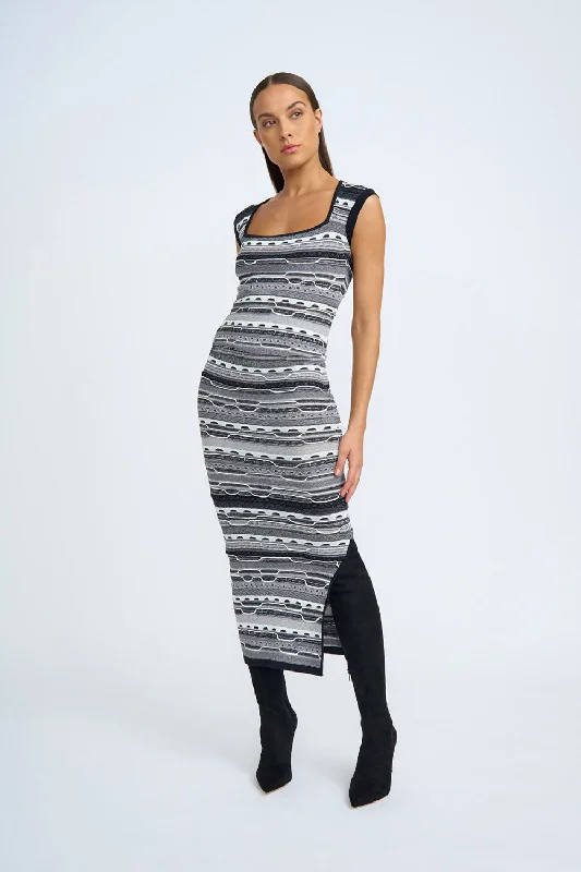 Monochrome Stitch Knit Dress | Final Sale - Black Grey Ivory