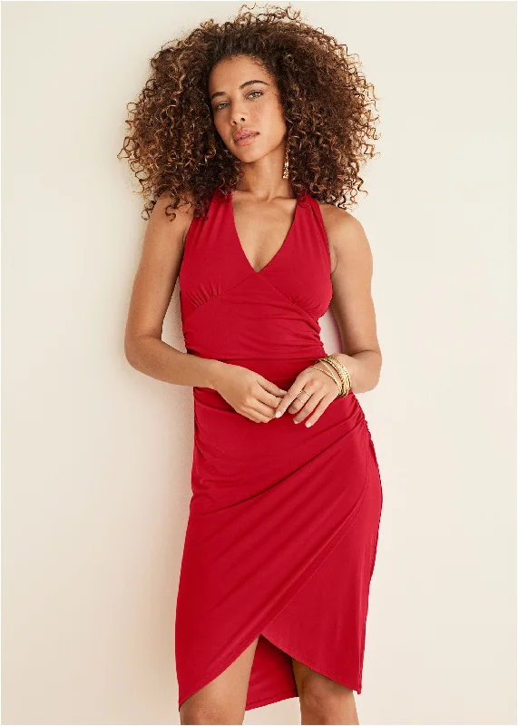 Halter Wrap Dress - Red