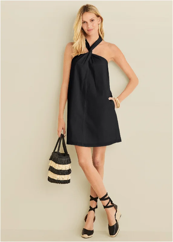 Twist Halter Dress - Black