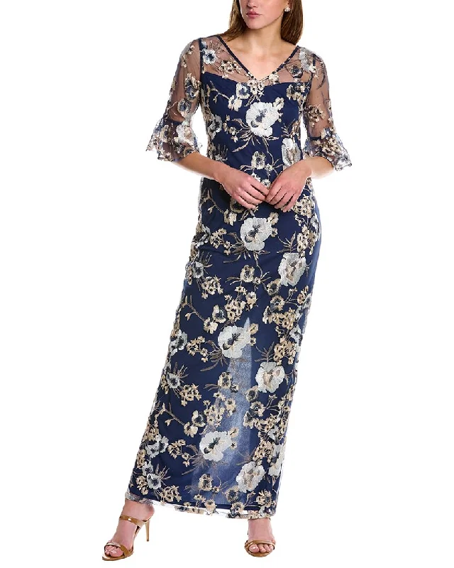 Adrianna Papell Embroidered Column Gown