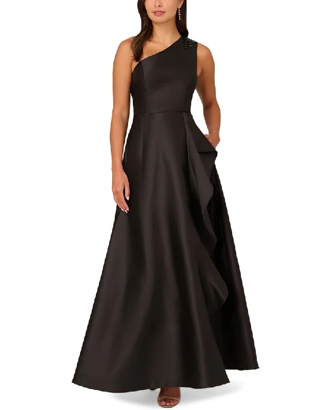 Adrianna Papell One Shoulder Mikado Draped Gown