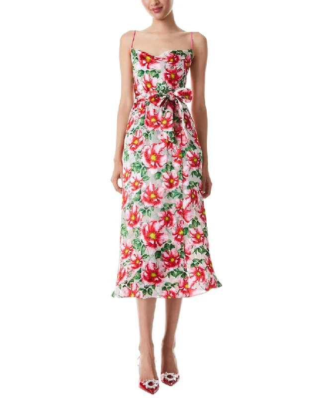 alice + olivia Samantha Cowl Neck Silk-Blend Midi Dress