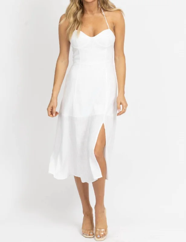 Bustier Halter Linen Midi Dress In Ivory