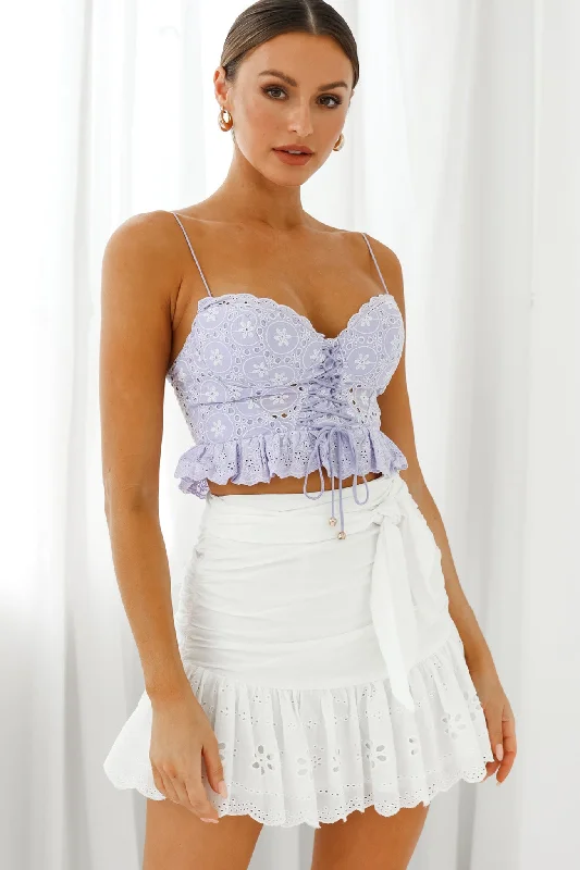 Camryn Sweetheart Neckline Lace-Up Bodice Crop Top Lilac