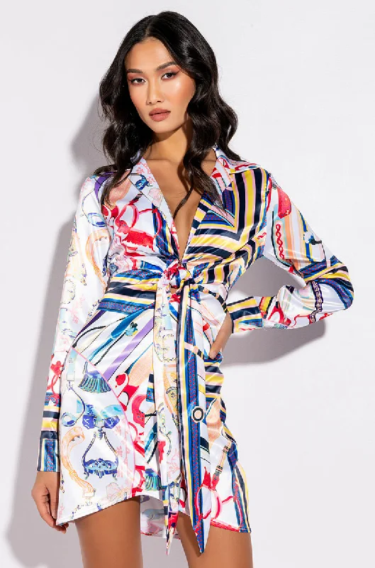 CAN'T STOP SCARF PRINT SHIRT DRESS