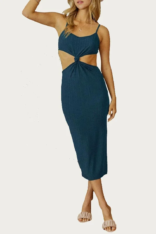 Knotted Cutout Midi Dress In Teal