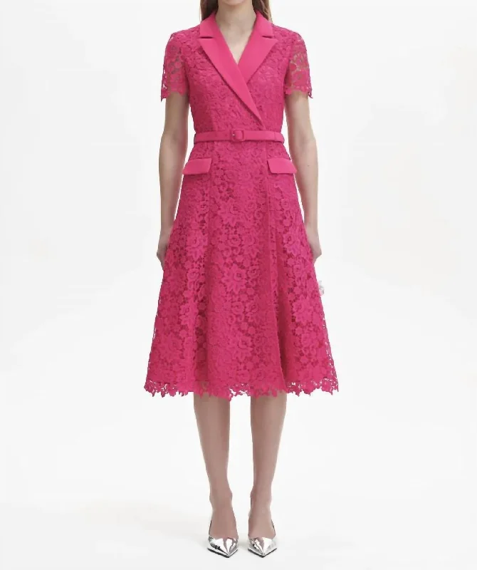 Lace Midi Dress In Magenta