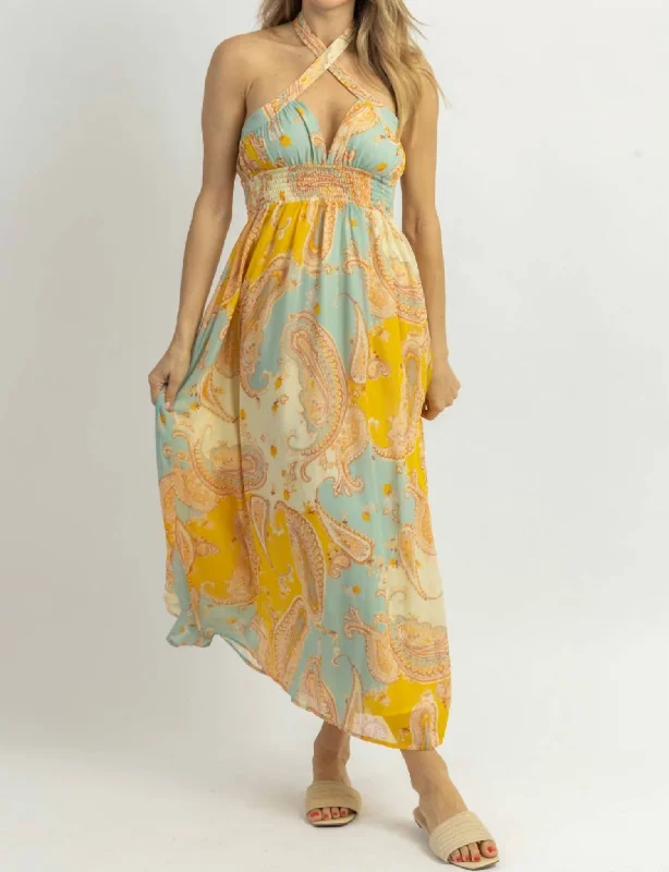 Lemonade Breeze Crossover Midi Dress In Yellow