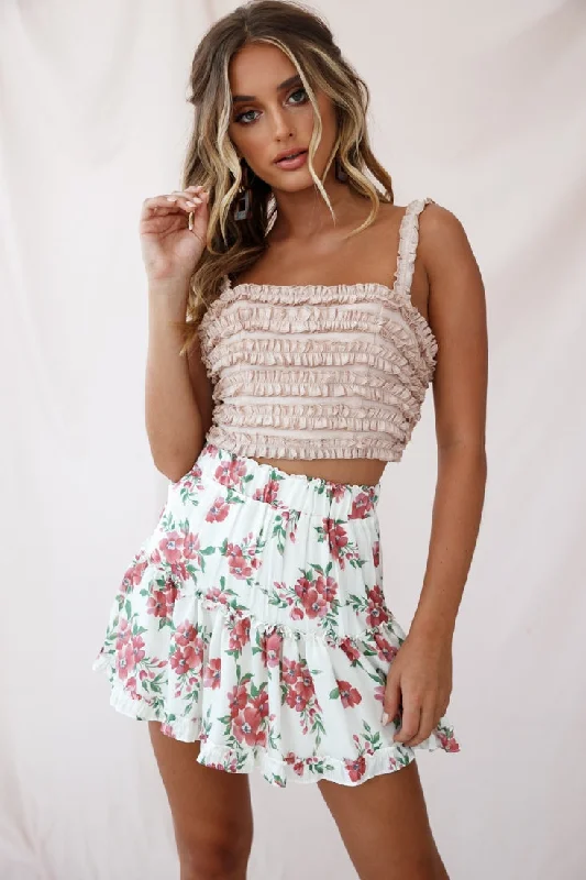 Lolita Frill Embellished Crop Top Nude