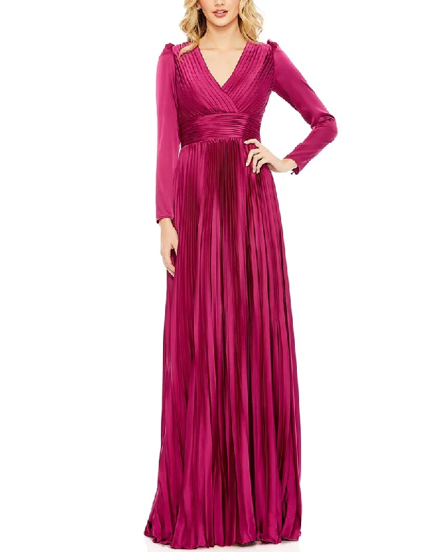 Mac Duggal Pleated V-Neck Gown