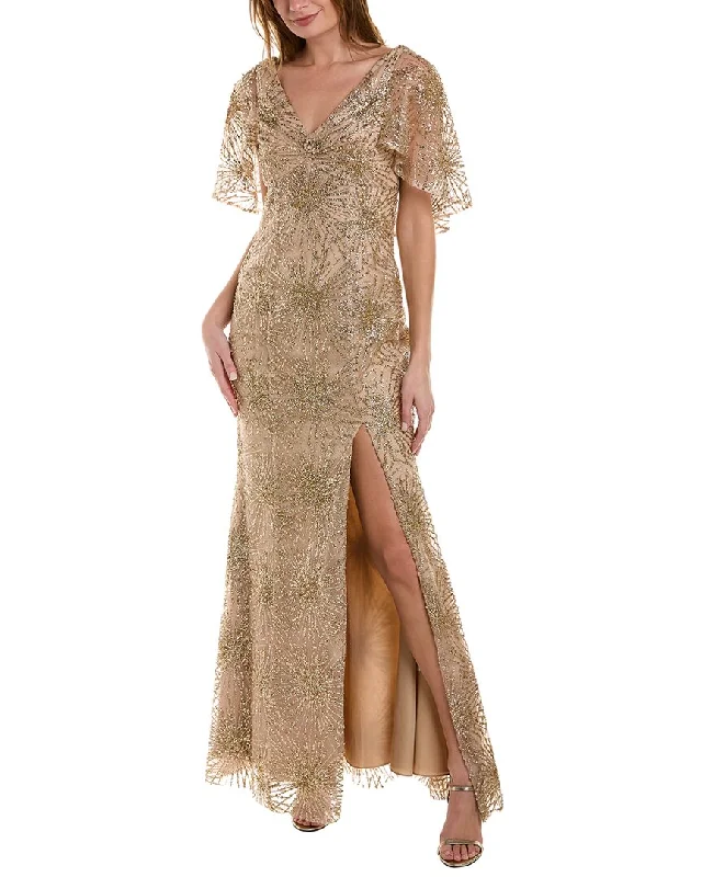 Marchesa Notte Beaded Glitter Sequin Gown