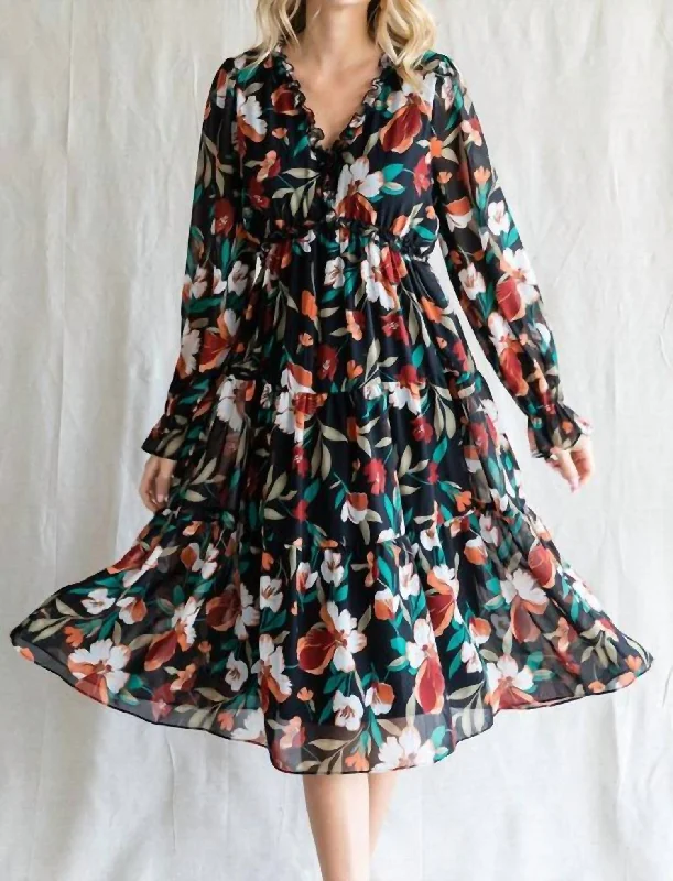 Midi Floral Chiffon Dress