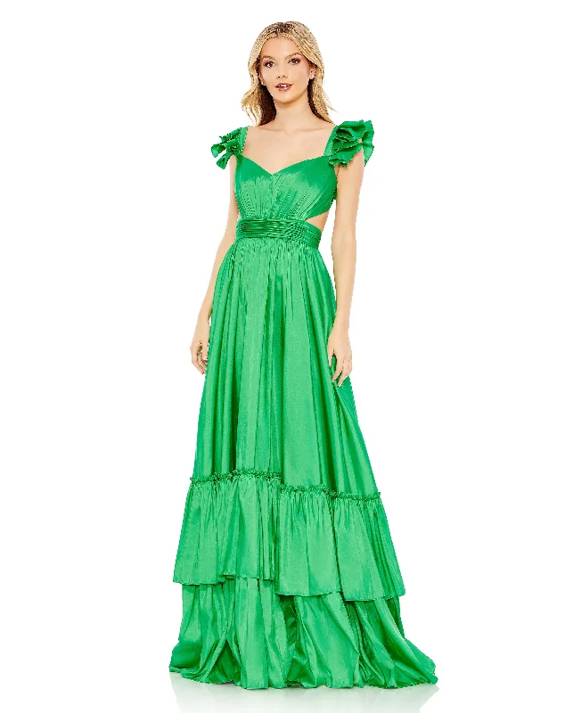 Ruffle Shoulder Cut Out Gown