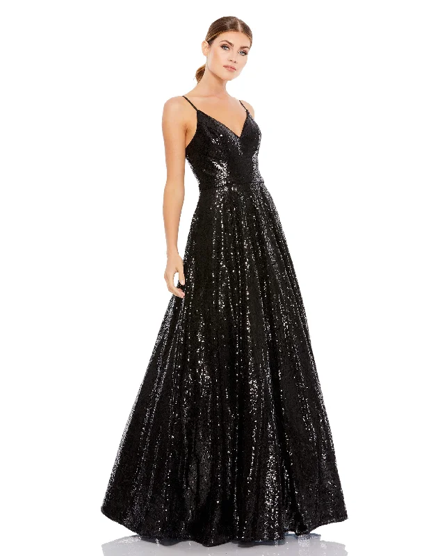 Sequined Classic Sleeveless V Neck Ballgown