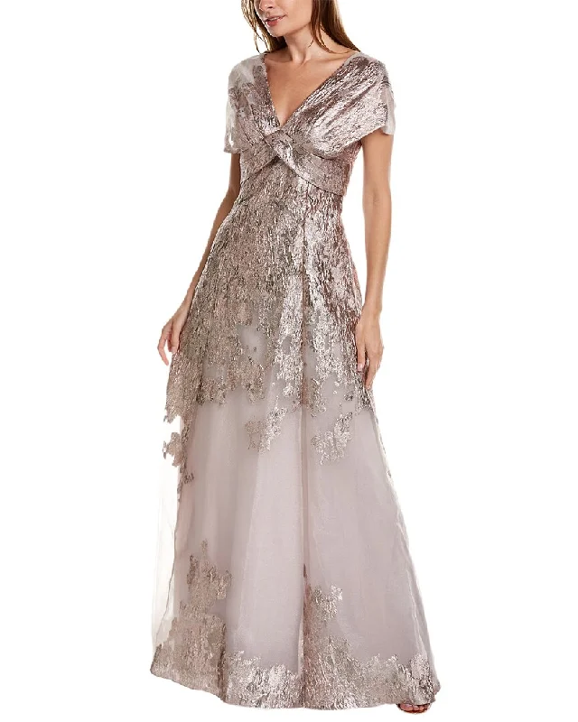 Teri Jon by Rickie Freeman Metallic Organza Gown