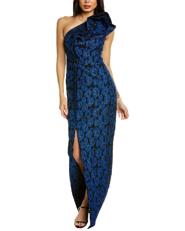 Teri Jon by Rickie Freeman One-Shoulder Gown