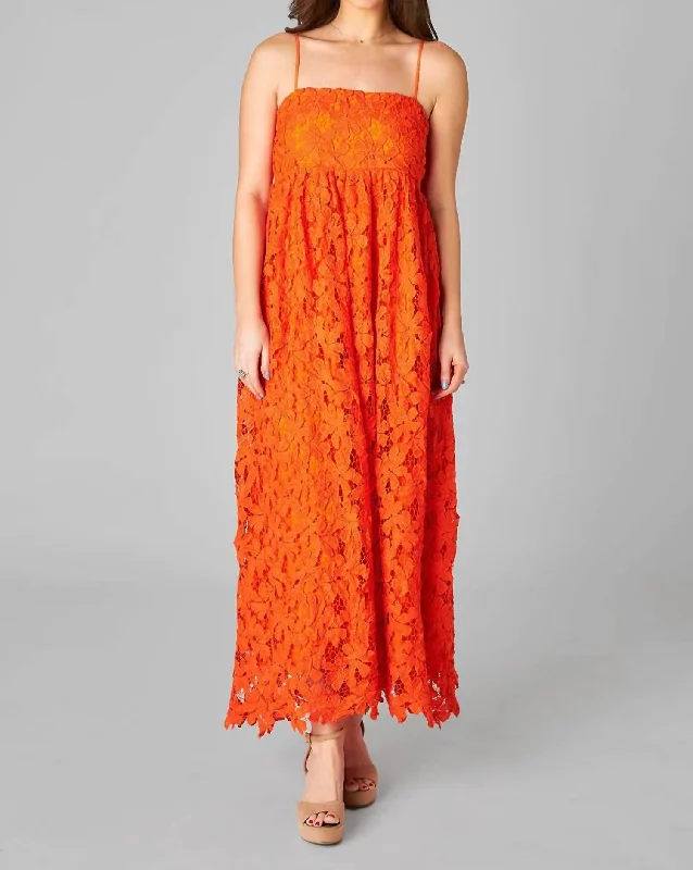 Tiana Lace Midi Dress In Orange