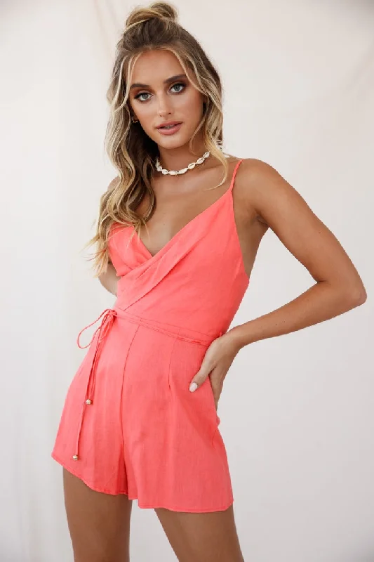 Westminster Cami Strap Wrap Top Romper Tangerine