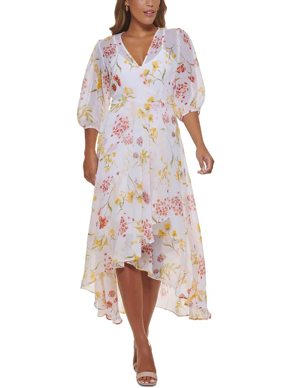 Womens Boho Floral Midi Dress