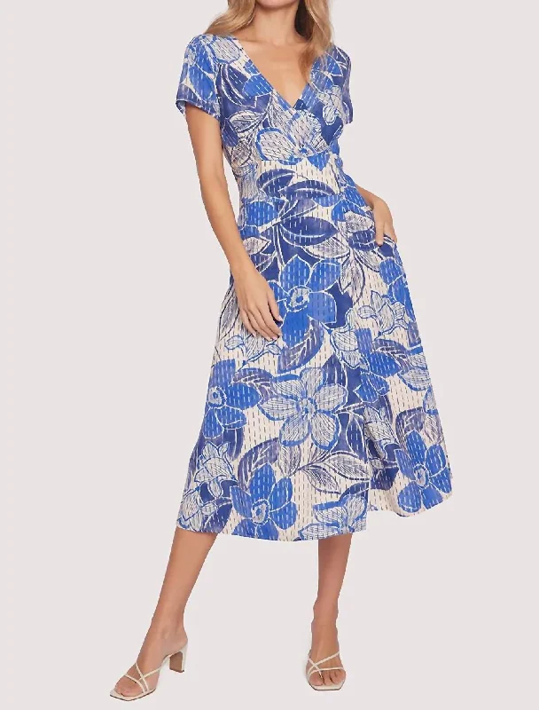 Bellflower Midi Dress In Blue Floral