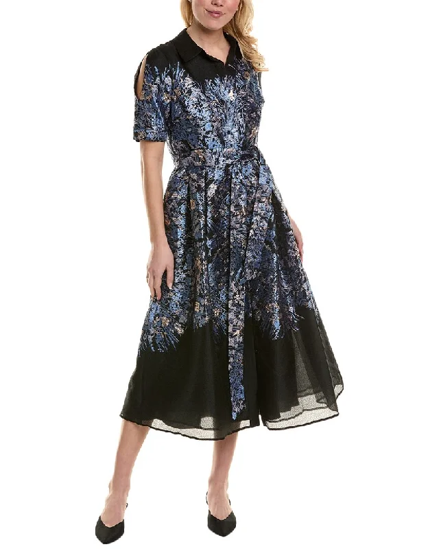 Teri Jon by Rickie Freeman Metallic Jacquard Midi Dress