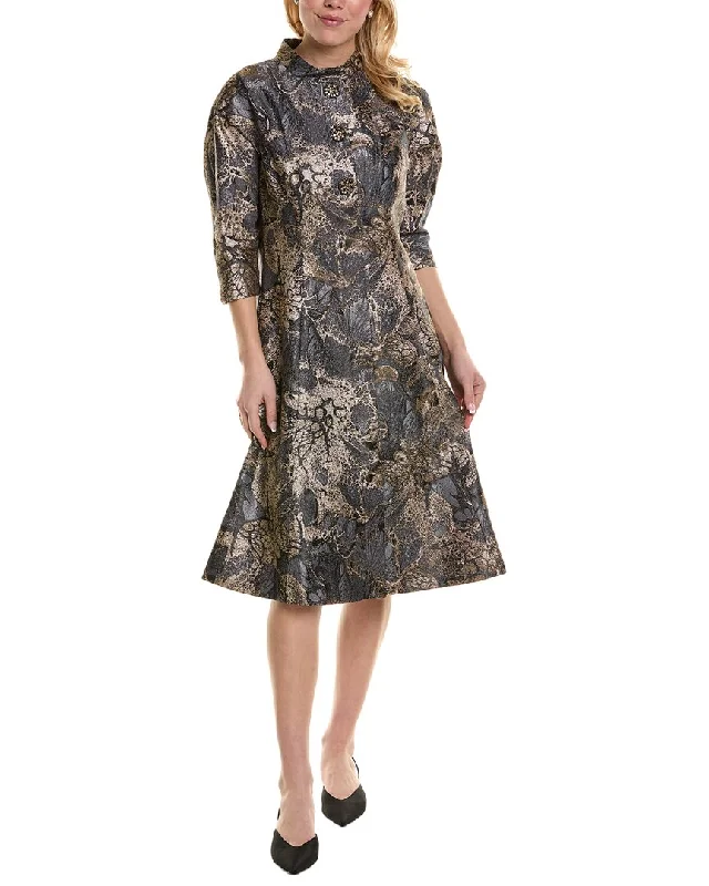 Teri Jon by Rickie Freeman Metallic Jacquard Midi Dress