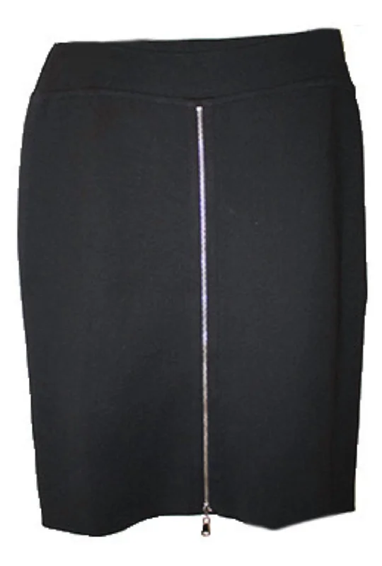 Zippered Midi 25' Skirt In Black/silver