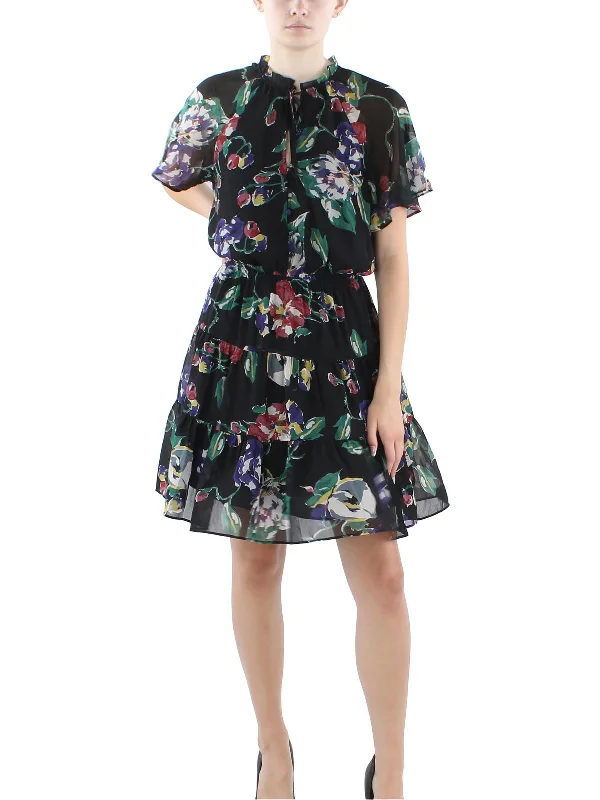 Womens Chiffon Above Knee Mini Dress