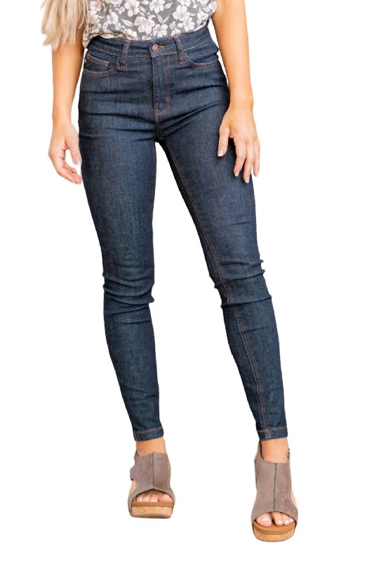 High Waist Skinny Classic Jean With Pocket Embroidery In Dark Denim