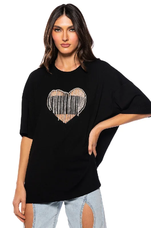 DRIPPING RHINESTONE HEART OVERSIZED TSHIRT