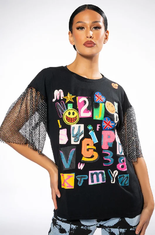 SCRAPBOOK EMBELLISHED SLEEVES TSHIRT