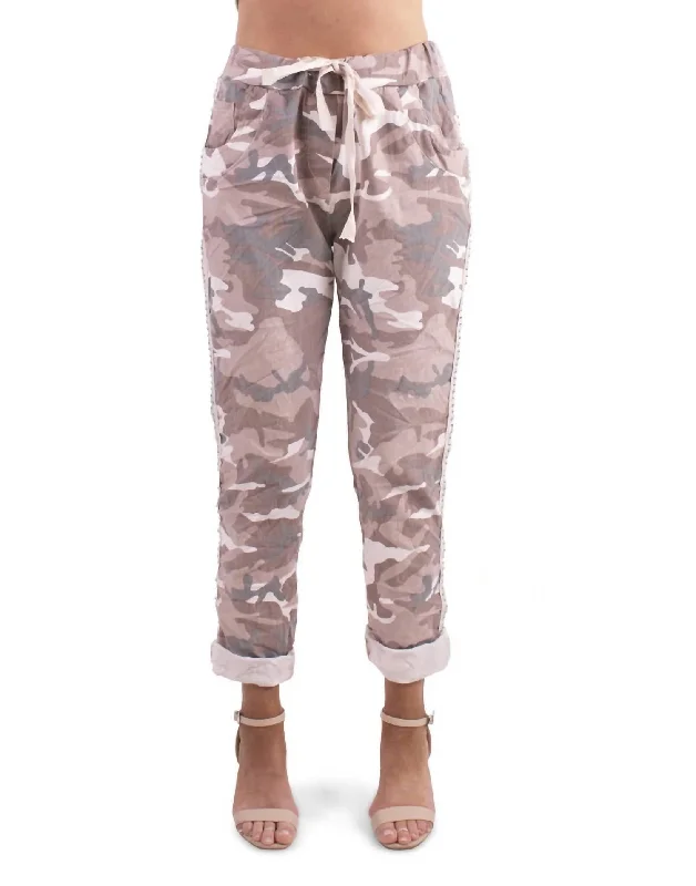 Stretch Camo Pants In Pale Pink