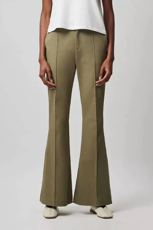 Washed Cotton Twill Flare Pant In Oil Green