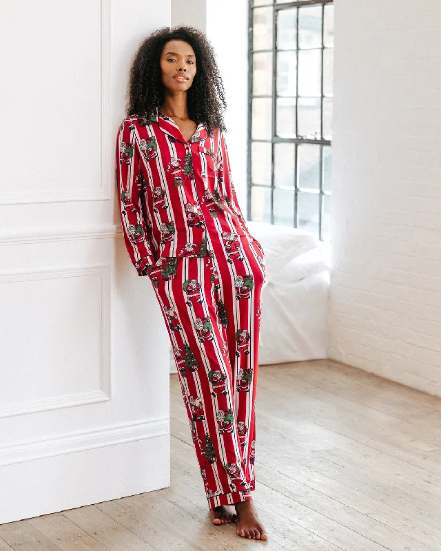 Christmas Santa Stripe Print Long Pyjama Set